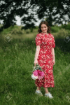 Young dress with red flower